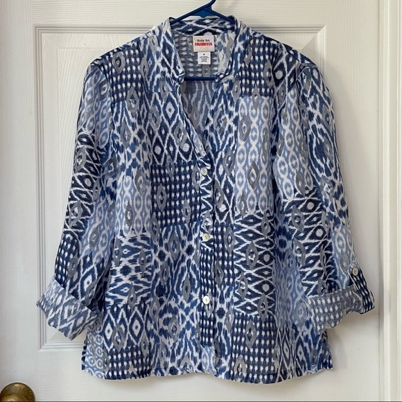 Ruby Rd. Tops - Ruby Rd. Favorites Women’s Geometric Button Down Sheer  Shirt size 8